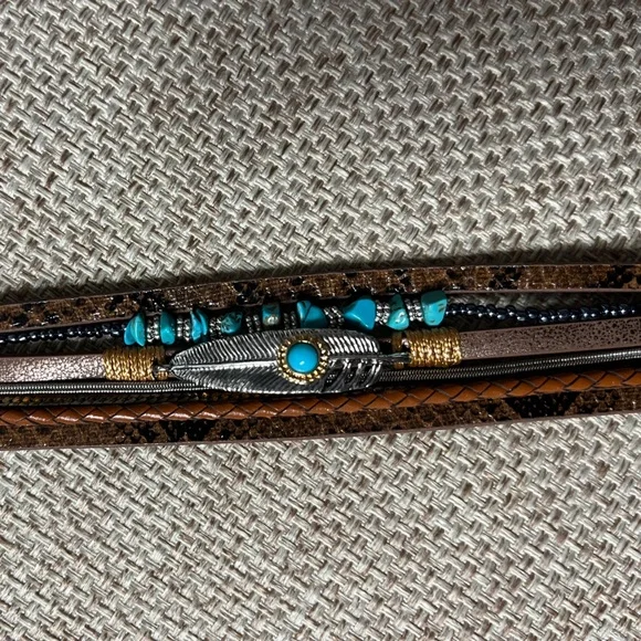Bracelet, Turquoise& Brown, 7.5”x 1”, NIP, magnetic closure, Unisex, multi strap - Picture 5 of 8